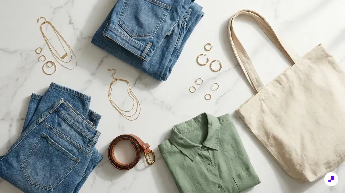 Golden hour farm-to-table display with sourdough, herbs in ceramic mortar, and heirloom produce on reclaimed wood